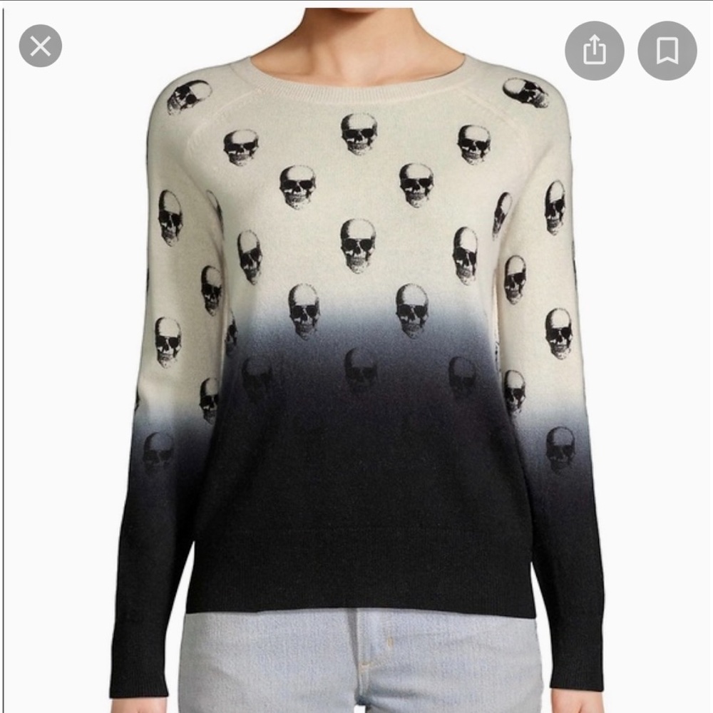 Ombré blue and white skull cashmere sweater